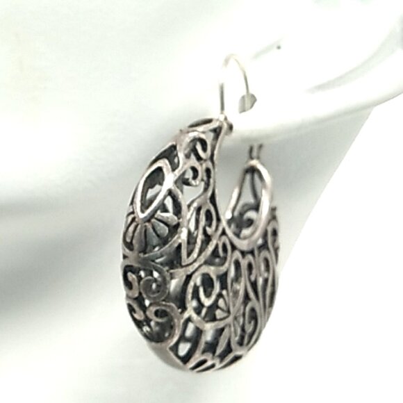 Leverback Silver Filigree Earrings - Picture 1 of 6